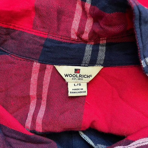 Woolrich Red White & Navy Blue Plaid Button Down Shirt Large Women’s - Picture 8 of 10